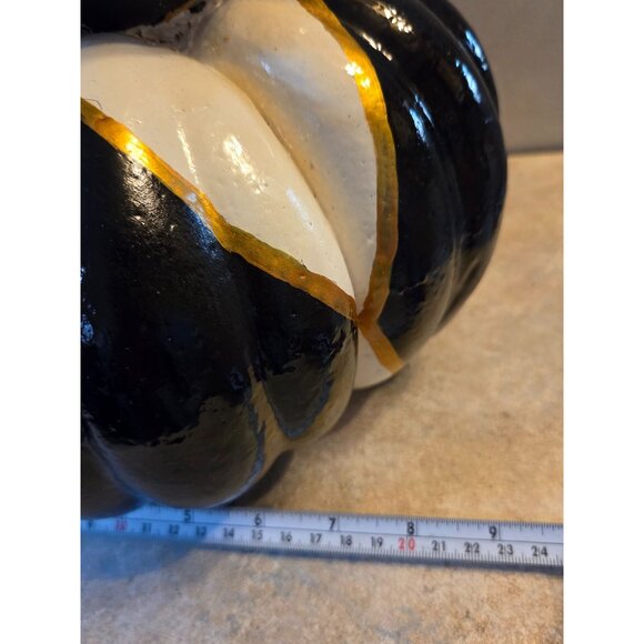 Stacked Black & White Check Pumpkin Decor Fall Thanksgiving 14" Upcycled - Picture 10 of 10